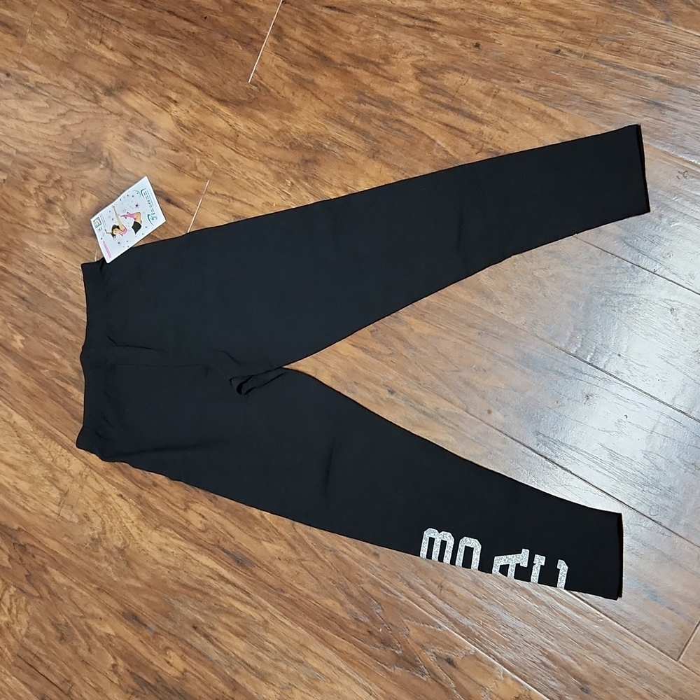 NWT Pizzazz Black Glitter BPAC Workout Leggings Pants Women Size Medium